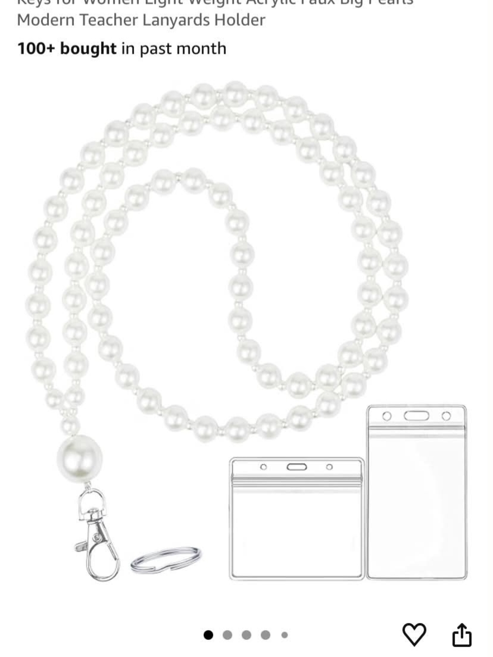 Pearl Bead Phone Lanyard with Keyring and Badge Holder - White